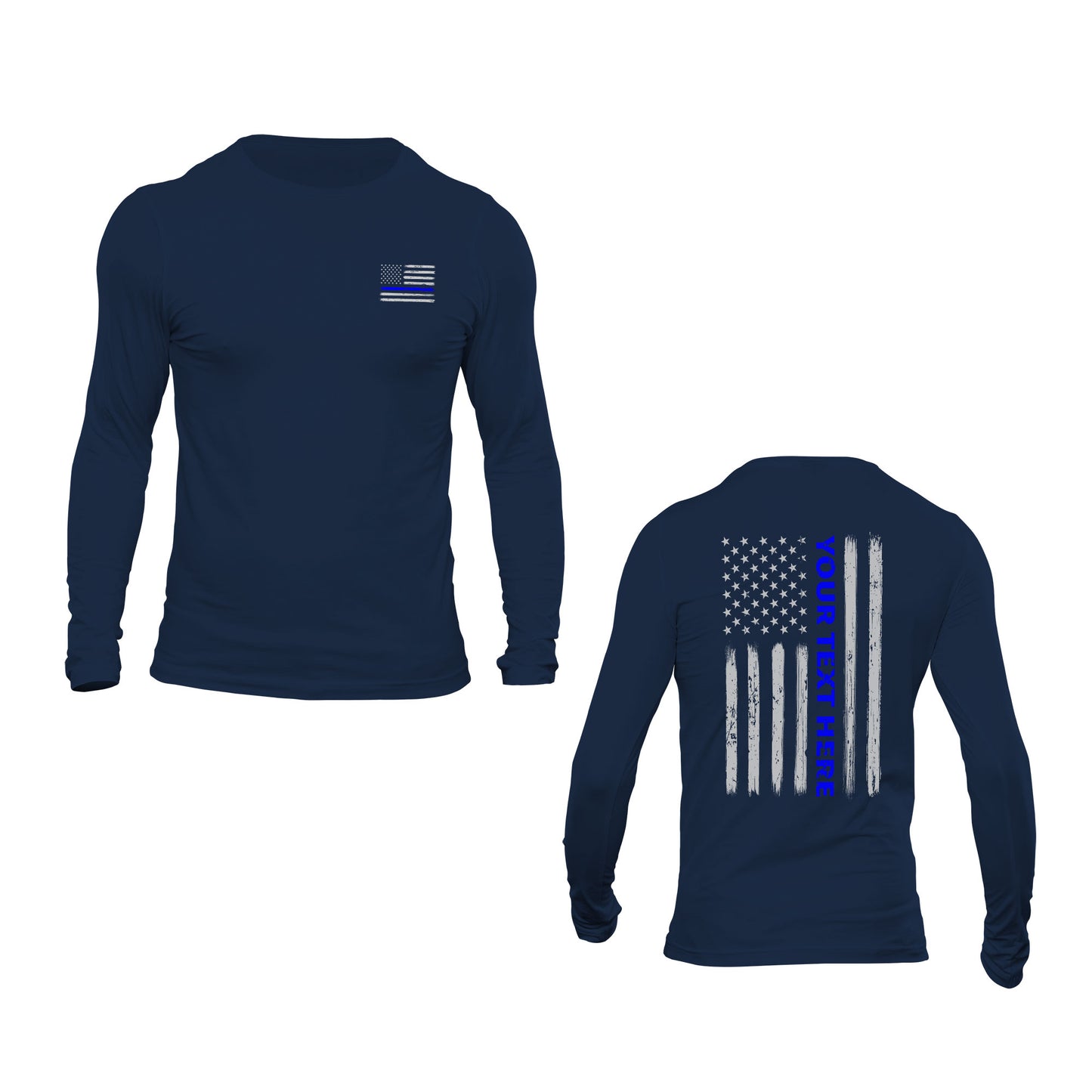 Custom Text Personalized Police Thin Blue Line Flag Long Sleeve T-Shirt