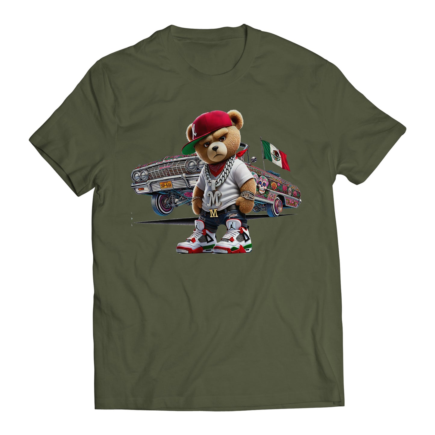 Hip Hop Bear Mexican Flag 64 Impala Inspired Cartoon Men's Graphic Trending T-Shirt