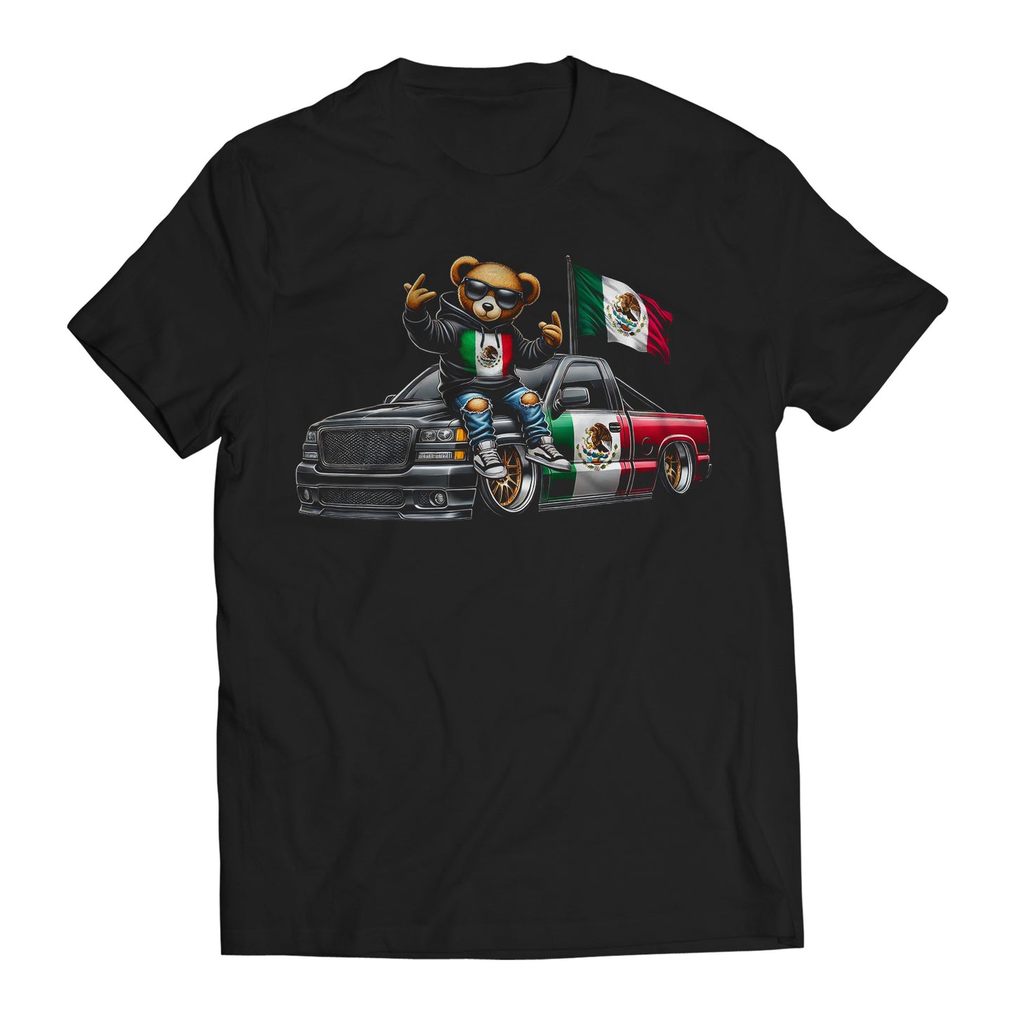 Hip Hop Bear Mexican Flag Truck Inspired Cartoon Men's Graphic Trending T-Shirt