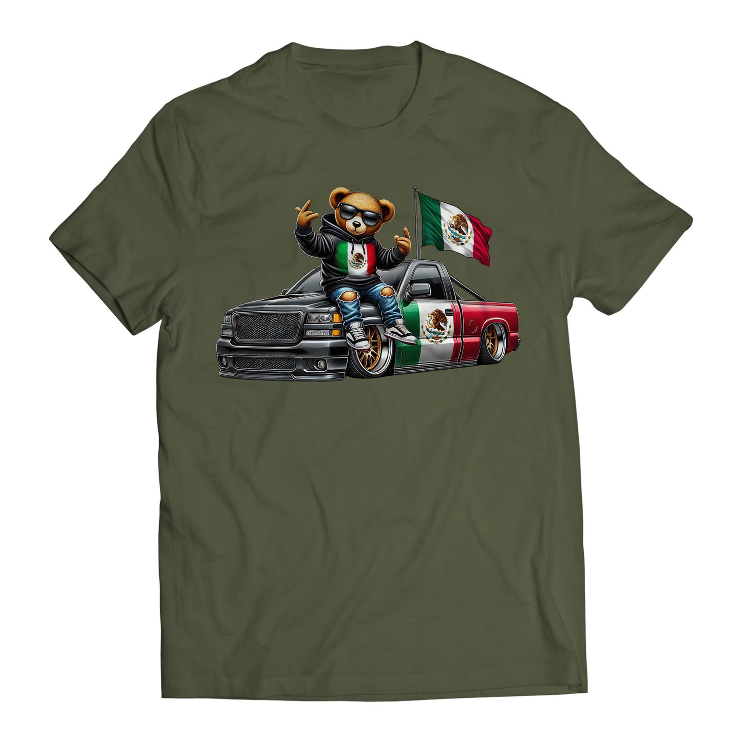 Hip Hop Bear Mexican Flag Truck Inspired Cartoon Men's Graphic Trending T-Shirt