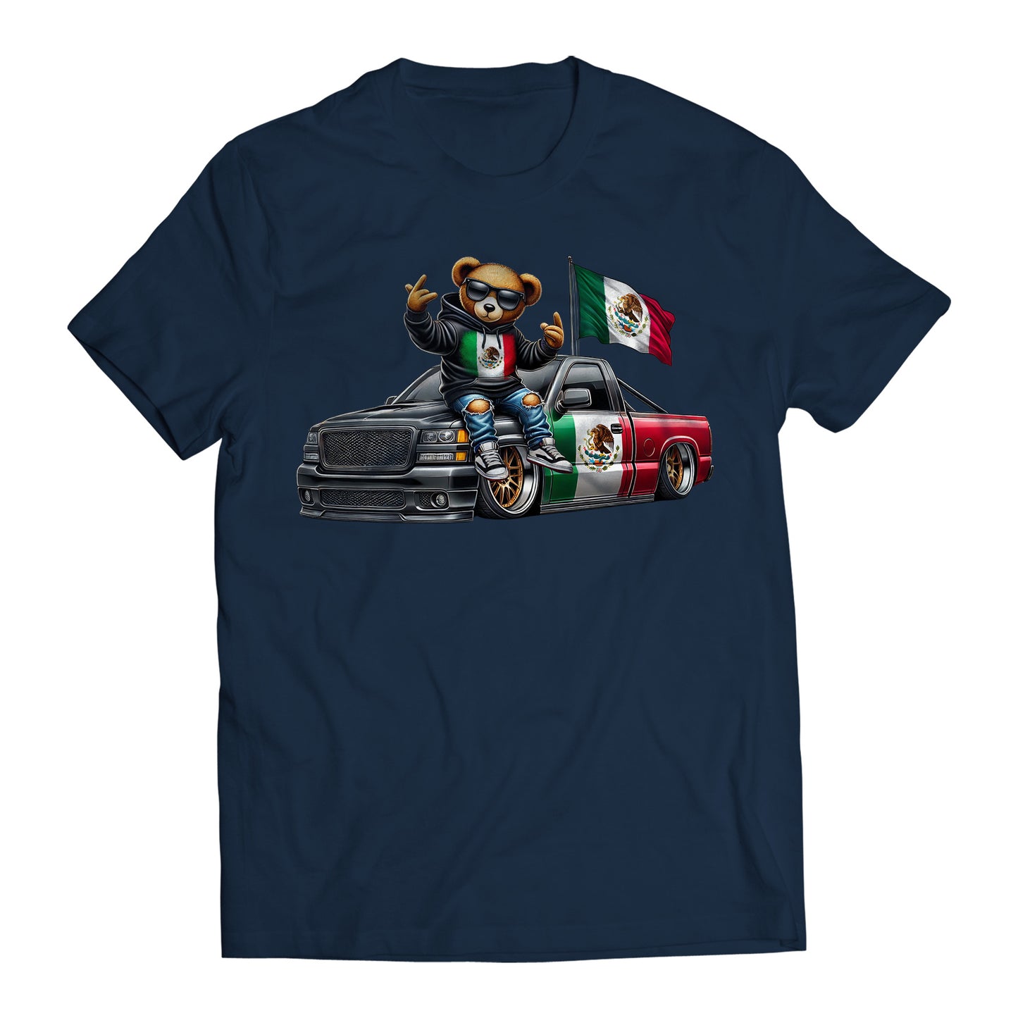 Hip Hop Bear Mexican Flag Truck Inspired Cartoon Men's Graphic Trending T-Shirt