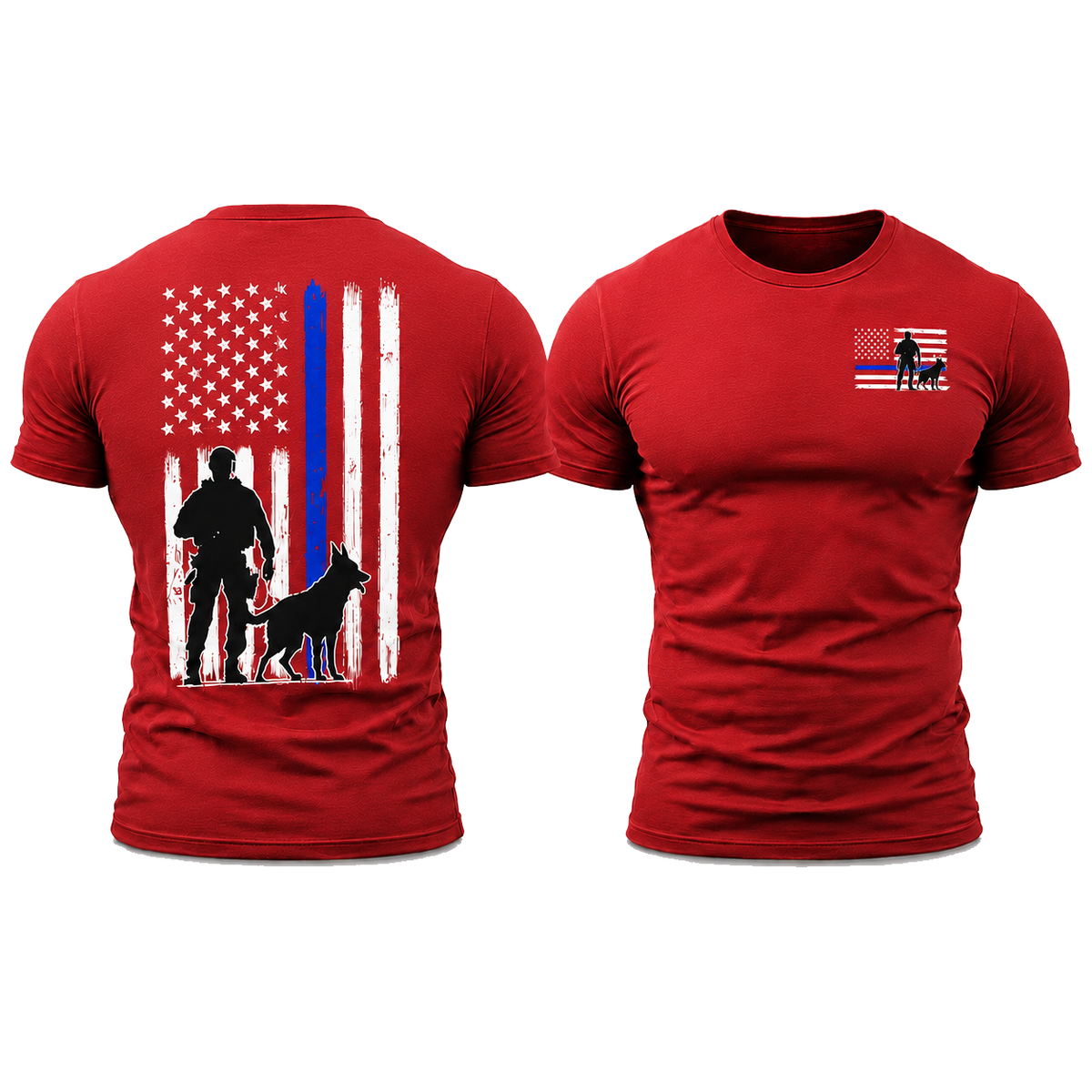 K-9 Police Thin Blue Line Flag Men's T-Shirt, Front & Back Graphic