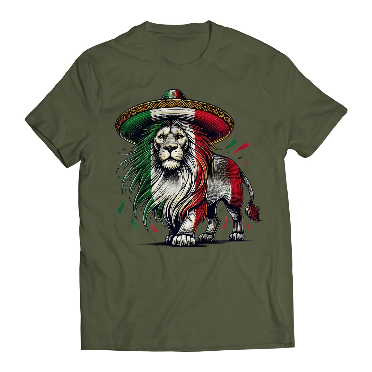Mexican Flag Lion Proud Mexican Patriotic Men's Graphic T-Shirt