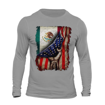 American Mexican Roots Flag Mexican Latino Chicano Pride Long Sleeve T-Shirt
