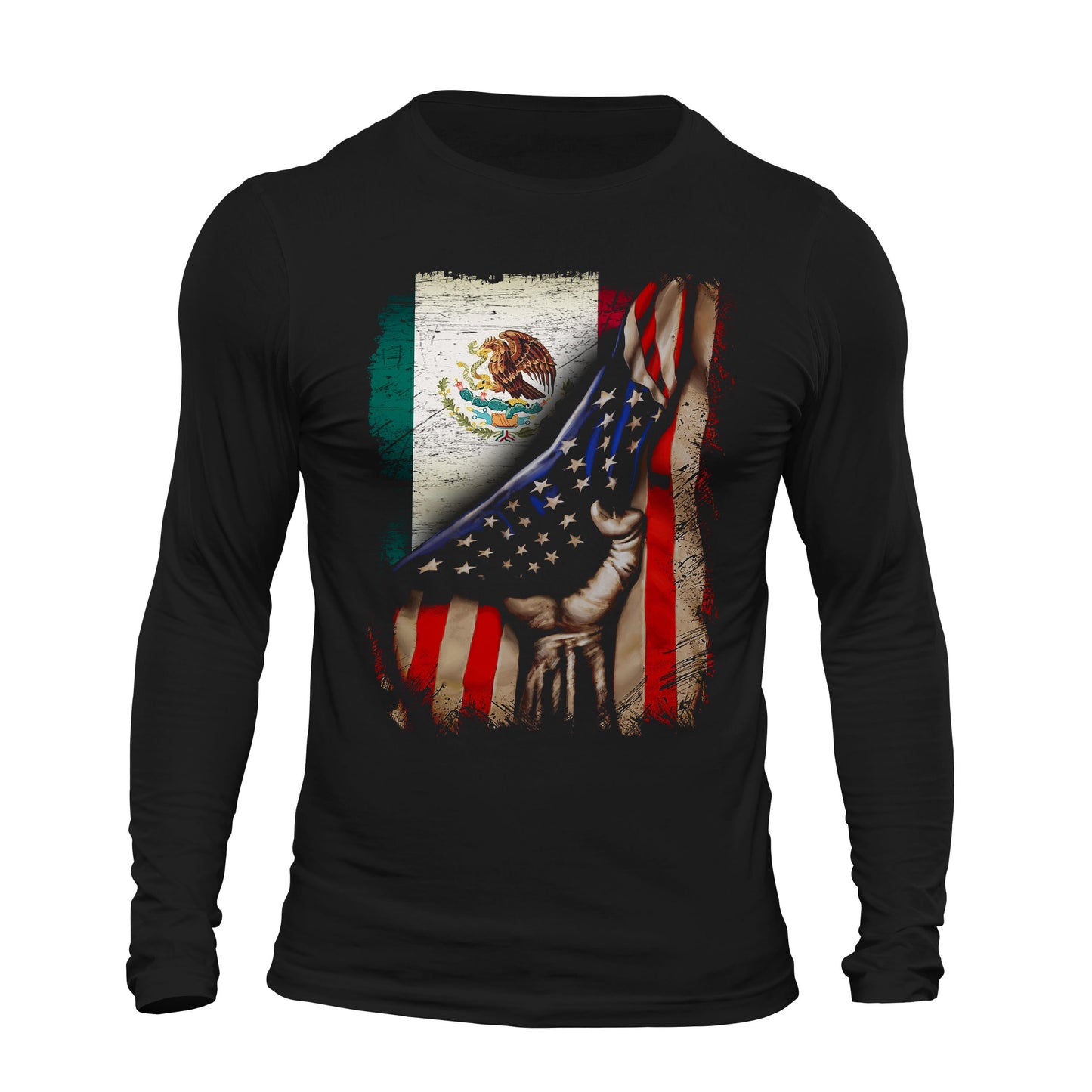 American Mexican Roots Flag Mexican Latino Chicano Pride Long Sleeve T-Shirt