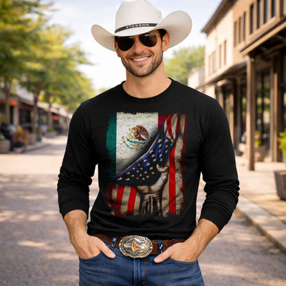 American Mexican Roots Flag Mexican Latino Chicano Pride Long Sleeve T-Shirt