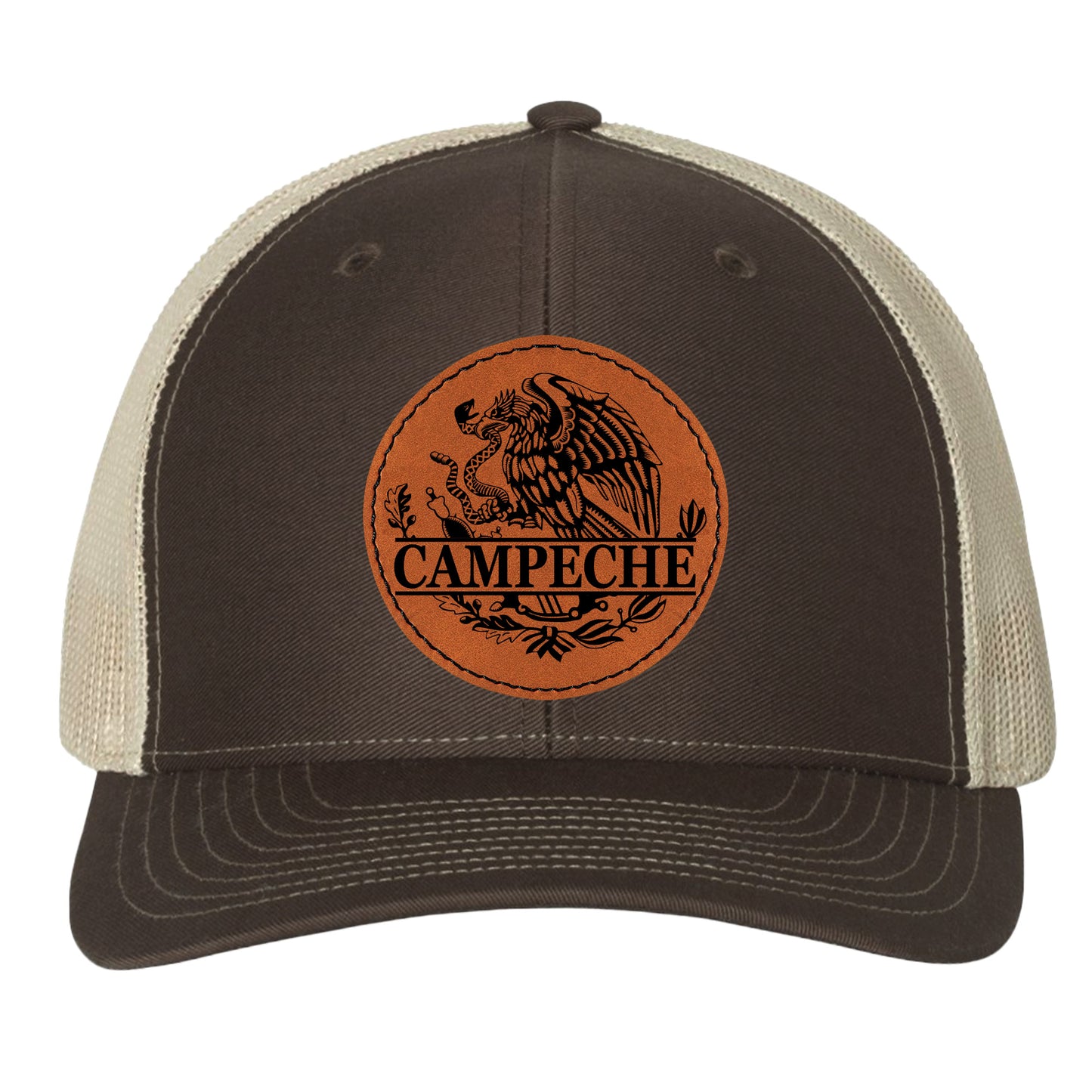 Campeche Mexico Eagle Leather Patch Style Hat Trucker Hat Baseball Cap Mexican Hat