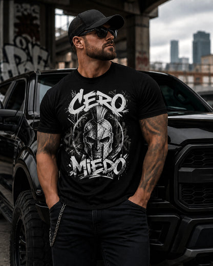 Cero Miedo Spartan T-Shirt – Fearless Warrior Graphic Tee, Skull Helmet Shirt, Mens Streetwear, Gym Motivation Shirt, Latin Pride Apparel