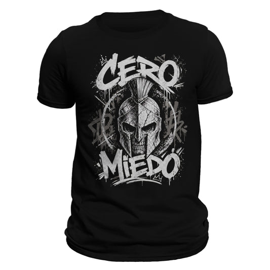 Cero Miedo Spartan T-Shirt – Fearless Warrior Graphic Tee, Skull Helmet Shirt, Mens Streetwear, Gym Motivation Shirt, Latin Pride Apparel