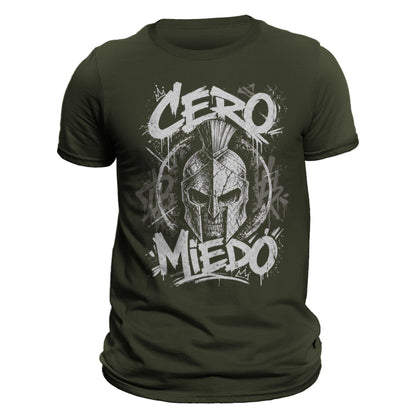 Cero Miedo Spartan T-Shirt – Fearless Warrior Graphic Tee, Skull Helmet Shirt, Mens Streetwear, Gym Motivation Shirt, Latin Pride Apparel