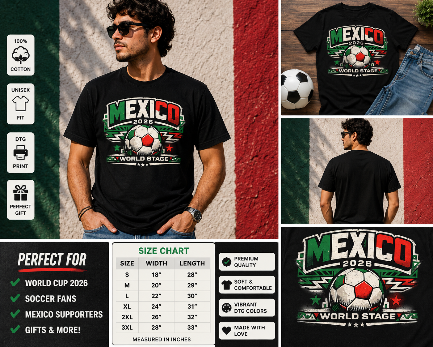 Mexico 2026 World Stage Soccer Shirt Retro Futbol Tee Mexican Football Fan Gift