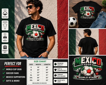 Mexico 2026 World Stage Soccer Shirt Retro Futbol Tee Mexican Football Fan Gift