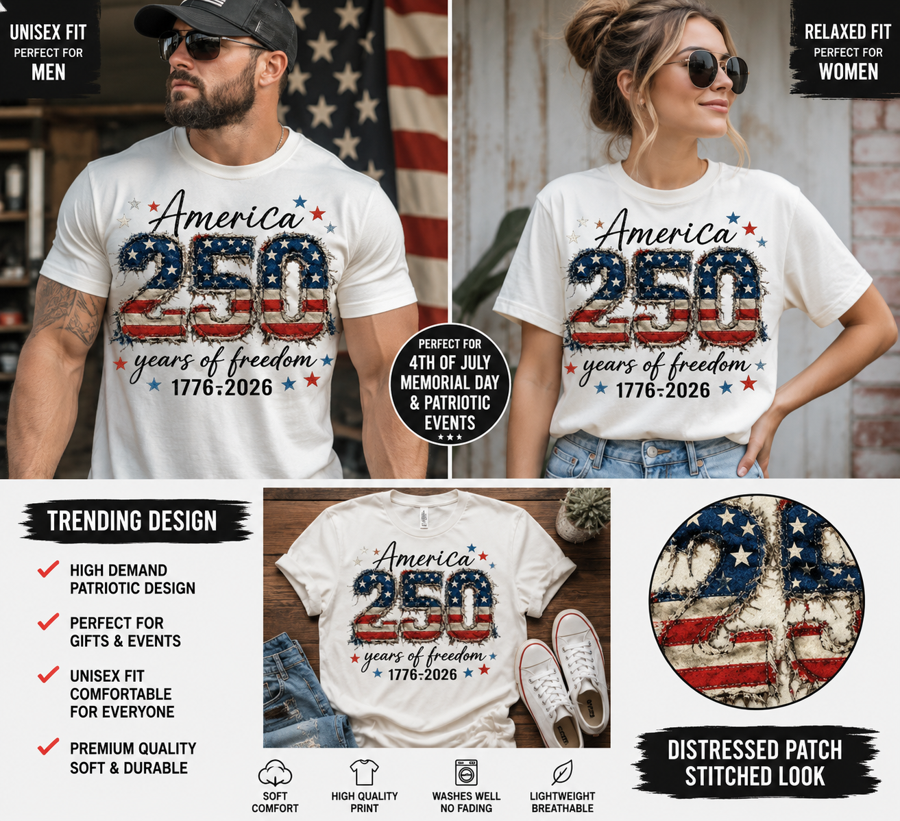 America 250 Years of Freedom Shirt, Patriotic 1776-2026 Tee, USA 250th Anniversary Shirt, Fourth of July Graphic Tee, Patriotic Shirt