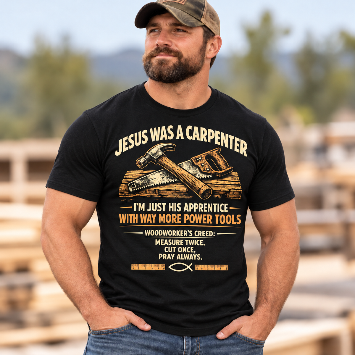 Jesus Was a Carpenter T-Shirt for Men, Christian Faith Woodworker Shirt, Funny Carpenter Handyman Gift Tee