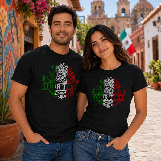 Mexico Flag Eagle T-Shirt, Plain or Custom Text – Playera de México Personalizable