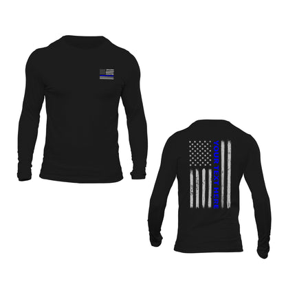 Custom Text Personalized Police Thin Blue Line Flag Long Sleeve T-Shirt