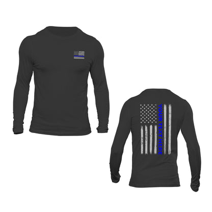 Custom Text Personalized Police Thin Blue Line Flag Long Sleeve T-Shirt