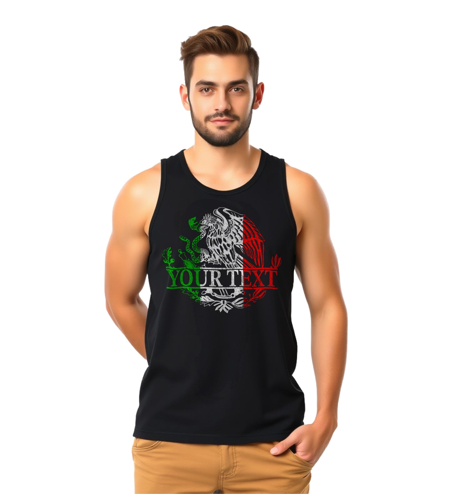 Custom Personalized Mexican Flag Eagle Men Tank Shirt