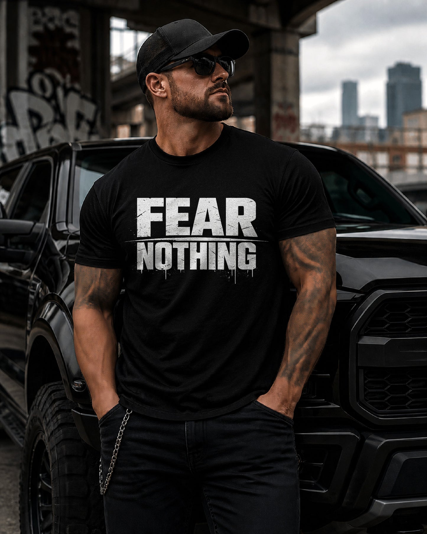 Fear Nothing Shirt, Motivational Streetwear Tee, Bold Distressed Graphic T-Shirt, Urban Grunge Shirt, Masculine Black Tee, Gym Streetwear