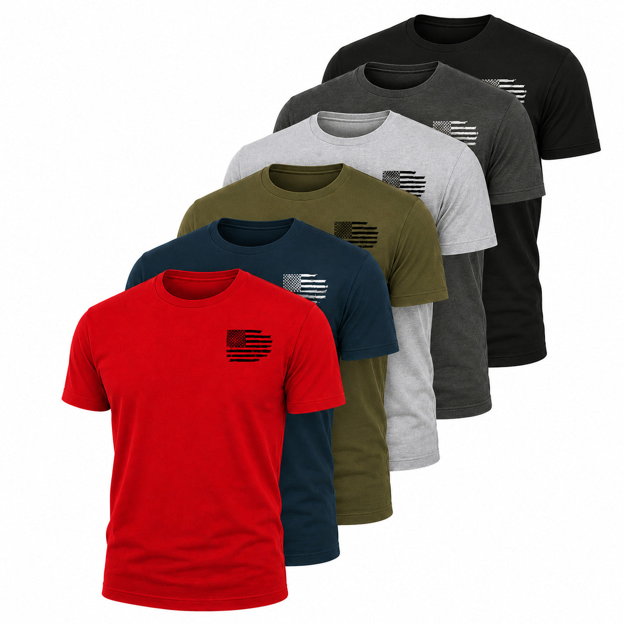 Men’s USA Flag Heart Side Chest T-Shirt 6 Pack – Cotton & Cotton Blend Patriotic Tees