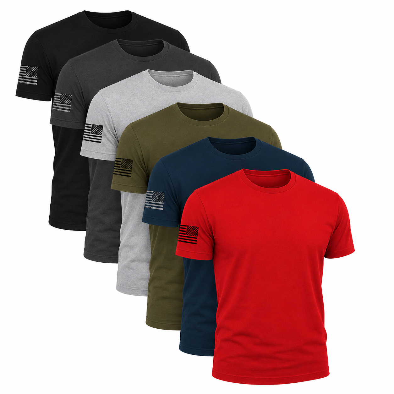 Men’s USA Flag Sleeve T-Shirt 6 Pack – Cotton & Cotton Blend Patriotic Tees
