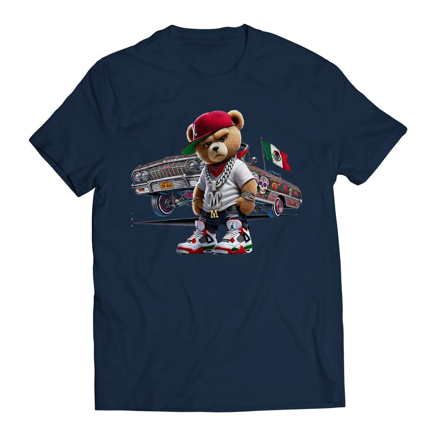 Hip Hop Bear Mexican Flag 64 Impala Inspired Cartoon Men's Graphic Trending T-Shirt