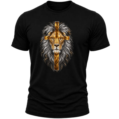 Lion of Judah Cross Christian T-Shirt – Jesus Christ Faith Religious Graphic Tee for Men