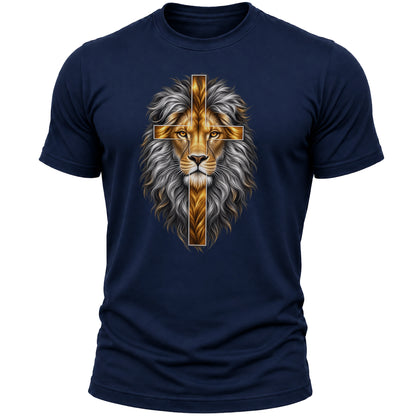 Lion of Judah Cross Christian T-Shirt – Jesus Christ Faith Religious Graphic Tee for Men