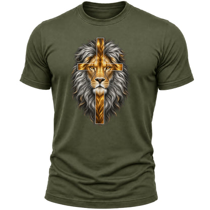 Lion of Judah Cross Christian T-Shirt – Jesus Christ Faith Religious Graphic Tee for Men