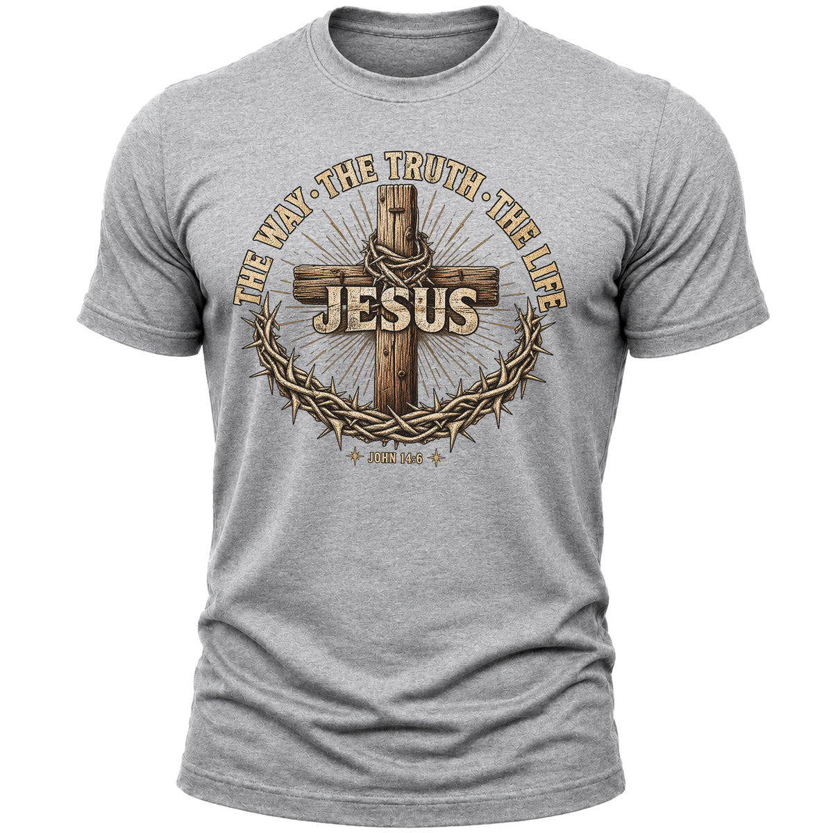 Jesus The Way The Truth The Life T-Shirt – John 14:6 Christian Faith Graphic Tee for Men and Women, Vintage Cross Crown of Thorns Religious Shirt
