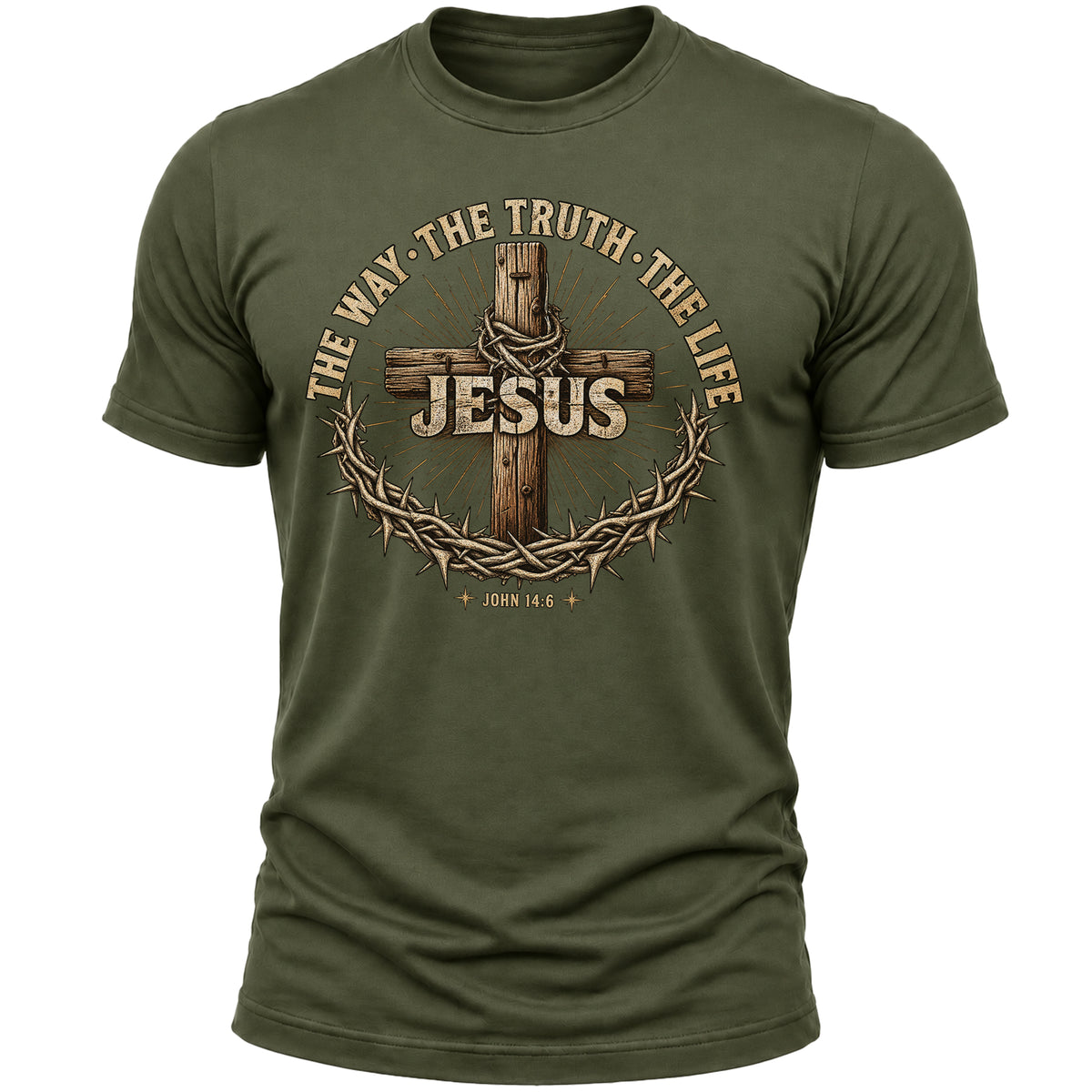 Jesus The Way The Truth The Life T-Shirt – John 14:6 Christian Faith Graphic Tee for Men and Women, Vintage Cross Crown of Thorns Religious Shirt
