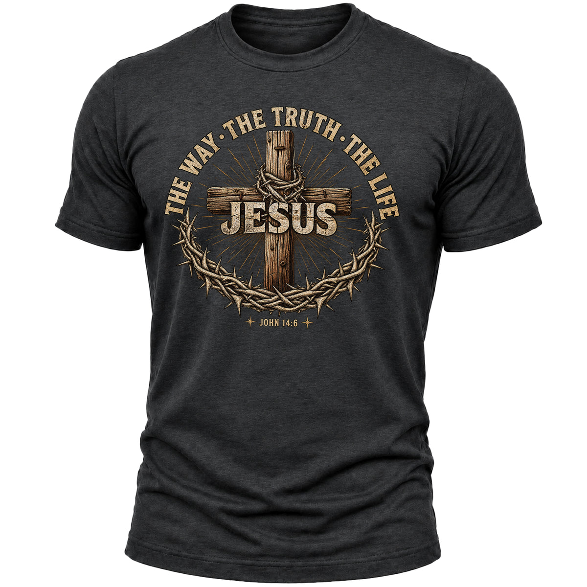 Jesus The Way The Truth The Life T-Shirt – John 14:6 Christian Faith Graphic Tee for Men and Women, Vintage Cross Crown of Thorns Religious Shirt