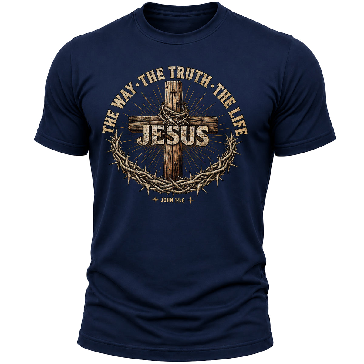 Jesus The Way The Truth The Life T-Shirt – John 14:6 Christian Faith Graphic Tee for Men and Women, Vintage Cross Crown of Thorns Religious Shirt
