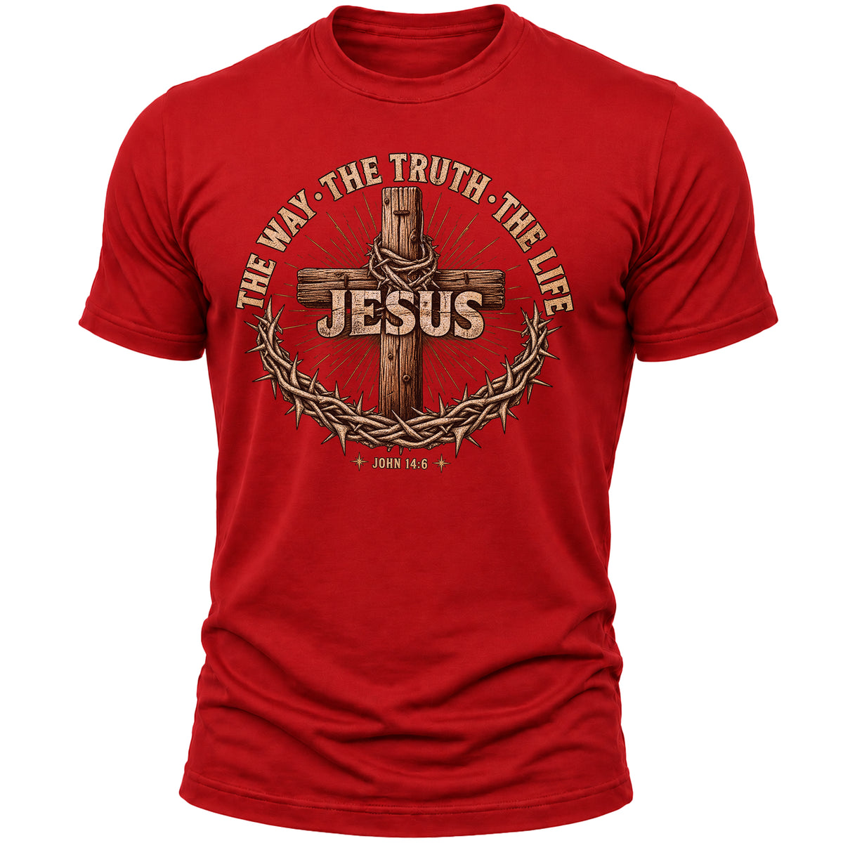 Jesus The Way The Truth The Life T-Shirt – John 14:6 Christian Faith Graphic Tee for Men and Women, Vintage Cross Crown of Thorns Religious Shirt