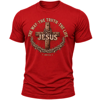 Jesus The Way The Truth The Life T-Shirt – John 14:6 Christian Faith Graphic Tee for Men and Women, Vintage Cross Crown of Thorns Religious Shirt