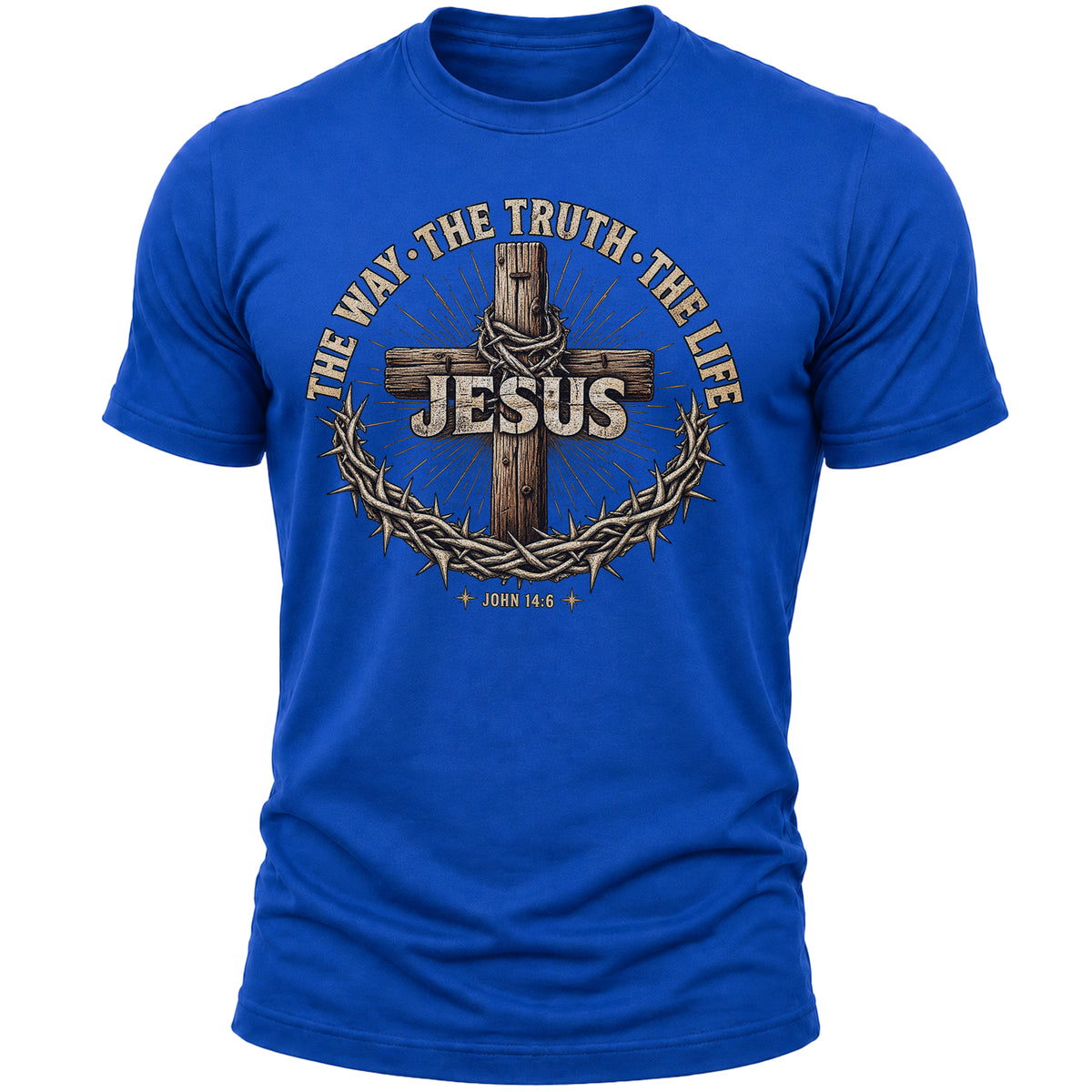 Jesus The Way The Truth The Life T-Shirt – John 14:6 Christian Faith Graphic Tee for Men and Women, Vintage Cross Crown of Thorns Religious Shirt