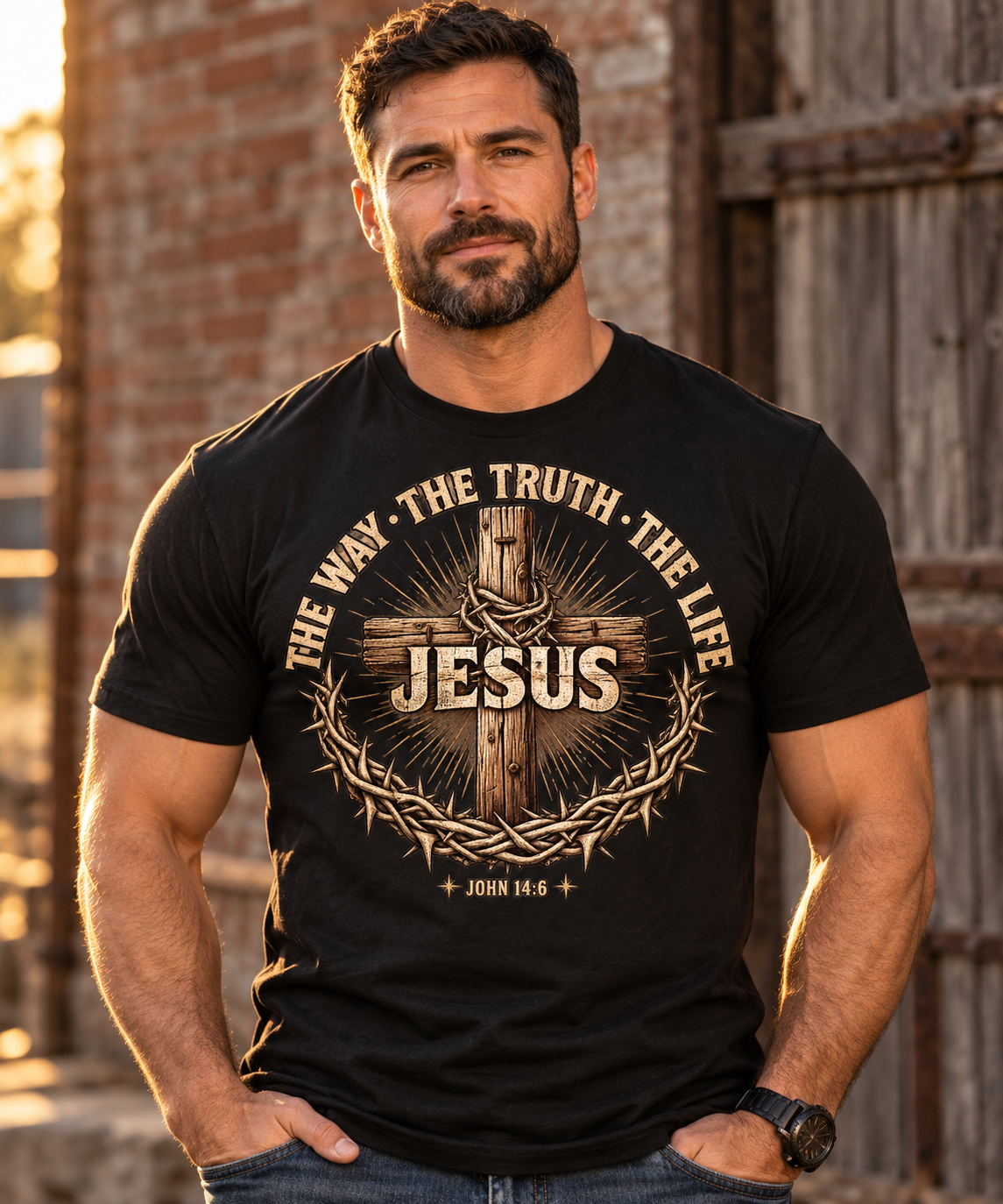 Jesus The Way The Truth The Life T-Shirt – John 14:6 Christian Faith Graphic Tee for Men and Women, Vintage Cross Crown of Thorns Religious Shirt