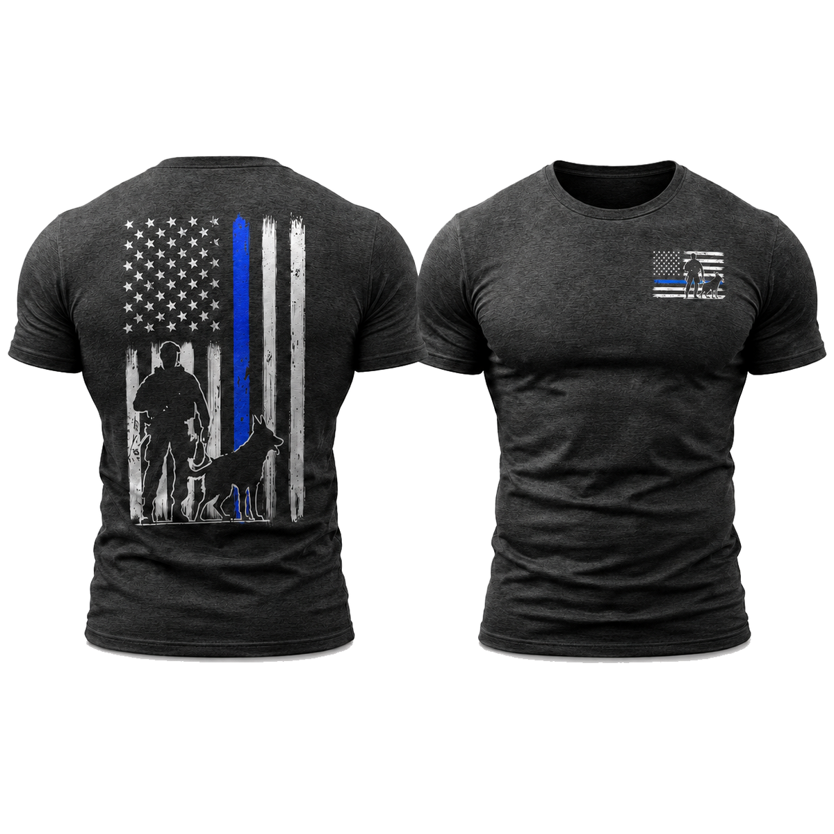 K-9 Police Thin Blue Line Flag Men's T-Shirt, Front & Back Graphic