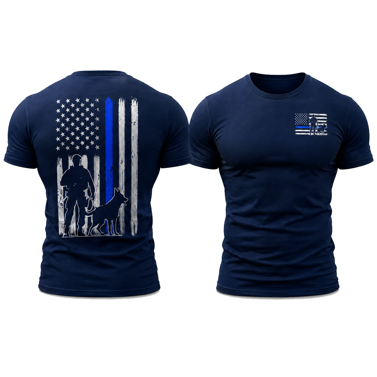 K-9 Police Thin Blue Line Flag Men's T-Shirt, Front & Back Graphic