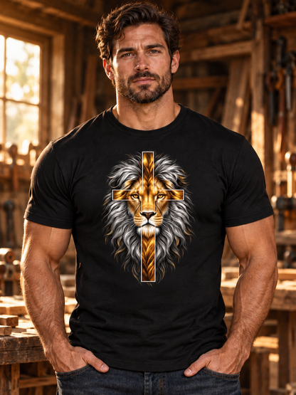 Lion of Judah Cross Christian T-Shirt – Jesus Christ Faith Religious Graphic Tee for Men
