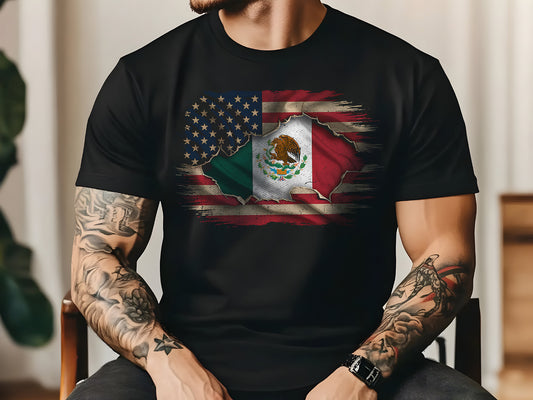 Mexican American Flag Mexican Roots Chicano Pride T-Shirt