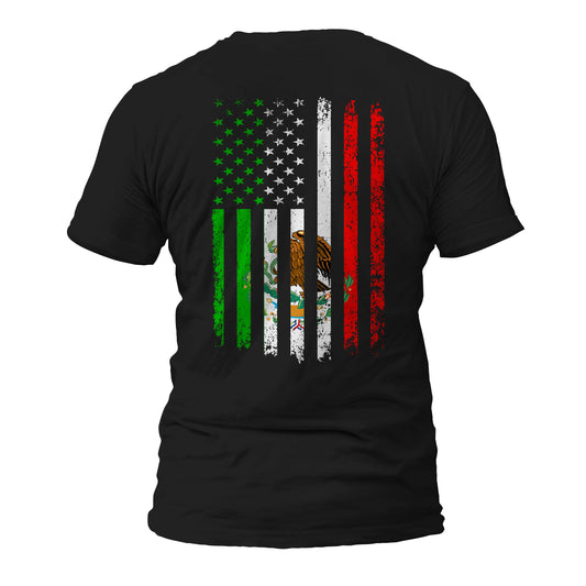 Mexican American Flag Mexican Roots Short Sleeve T-Shirt Back Print