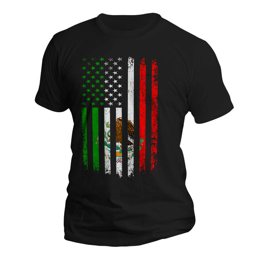 Mexican American Flag Mexican Roots Short Sleeve T-Shirt Front Print
