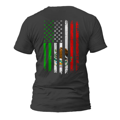 Mexican American Flag Mexican Roots Short Sleeve T-Shirt Front or Back Print
