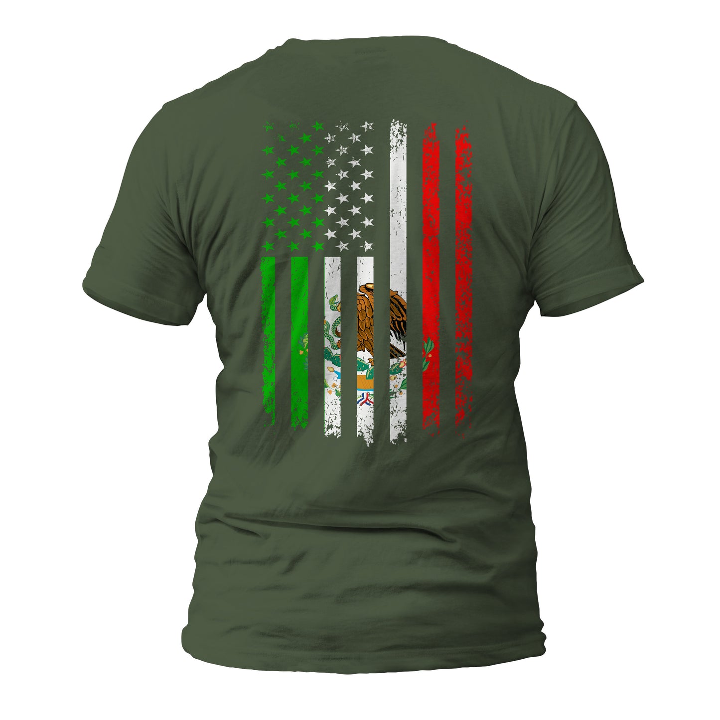 Mexican American Flag Mexican Roots Short Sleeve T-Shirt Front or Back Print