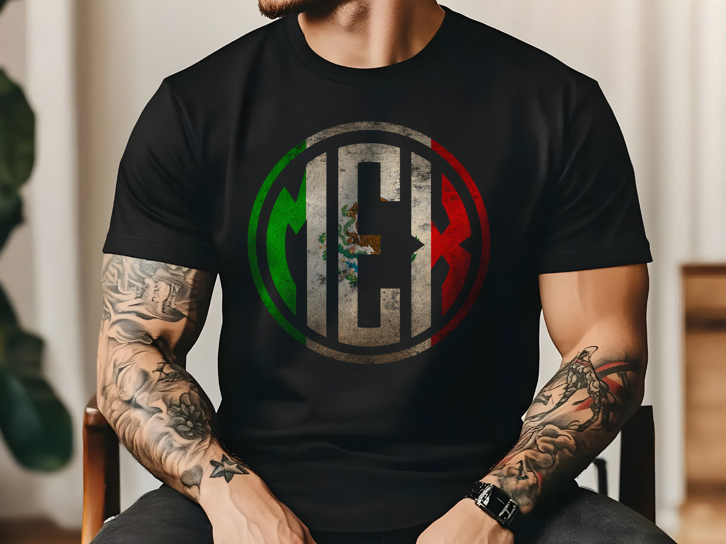 Mexican Flag Distressed Logo Mexico Independence Day Men's Graphic T-Shirt