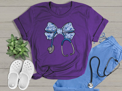 Trendy Nurse Essential Cute Floral Stethoscope Bow Nurse Ribbon T-Shirt