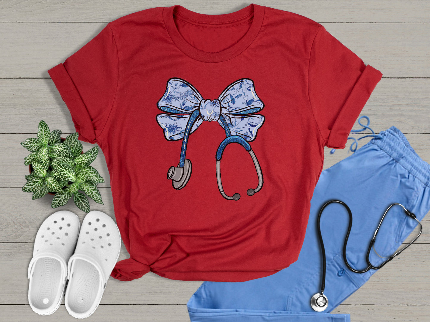 Trendy Nurse Essential Cute Floral Stethoscope Bow Nurse Ribbon T-Shirt