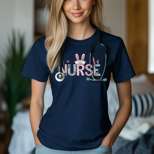 Nurse Bunny Ears Graphic Unisex T-Shirt | Trendy Easter Apparel for Medical Professionals