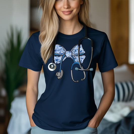 Trendy Nurse Essential Cute Floral Stethoscope Bow Nurse Ribbon T-Shirt